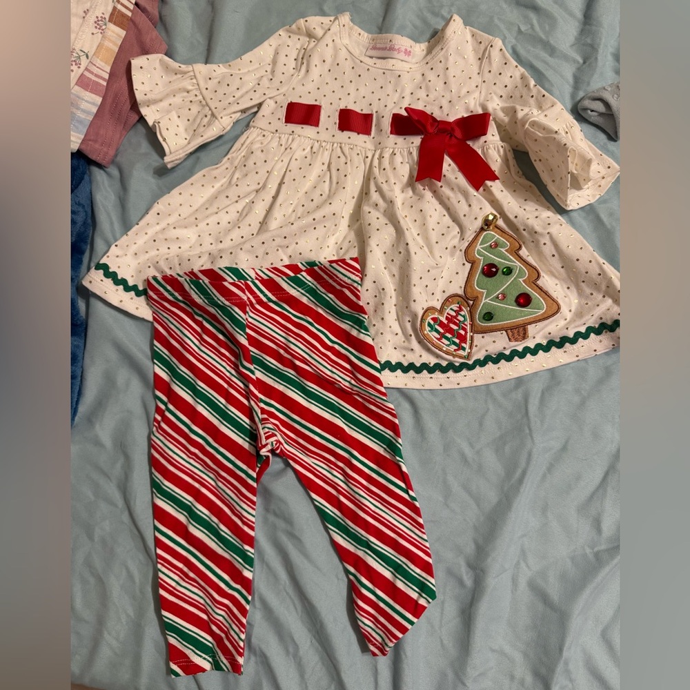 Festive Polka Dot Dress and Striped Leggings Set